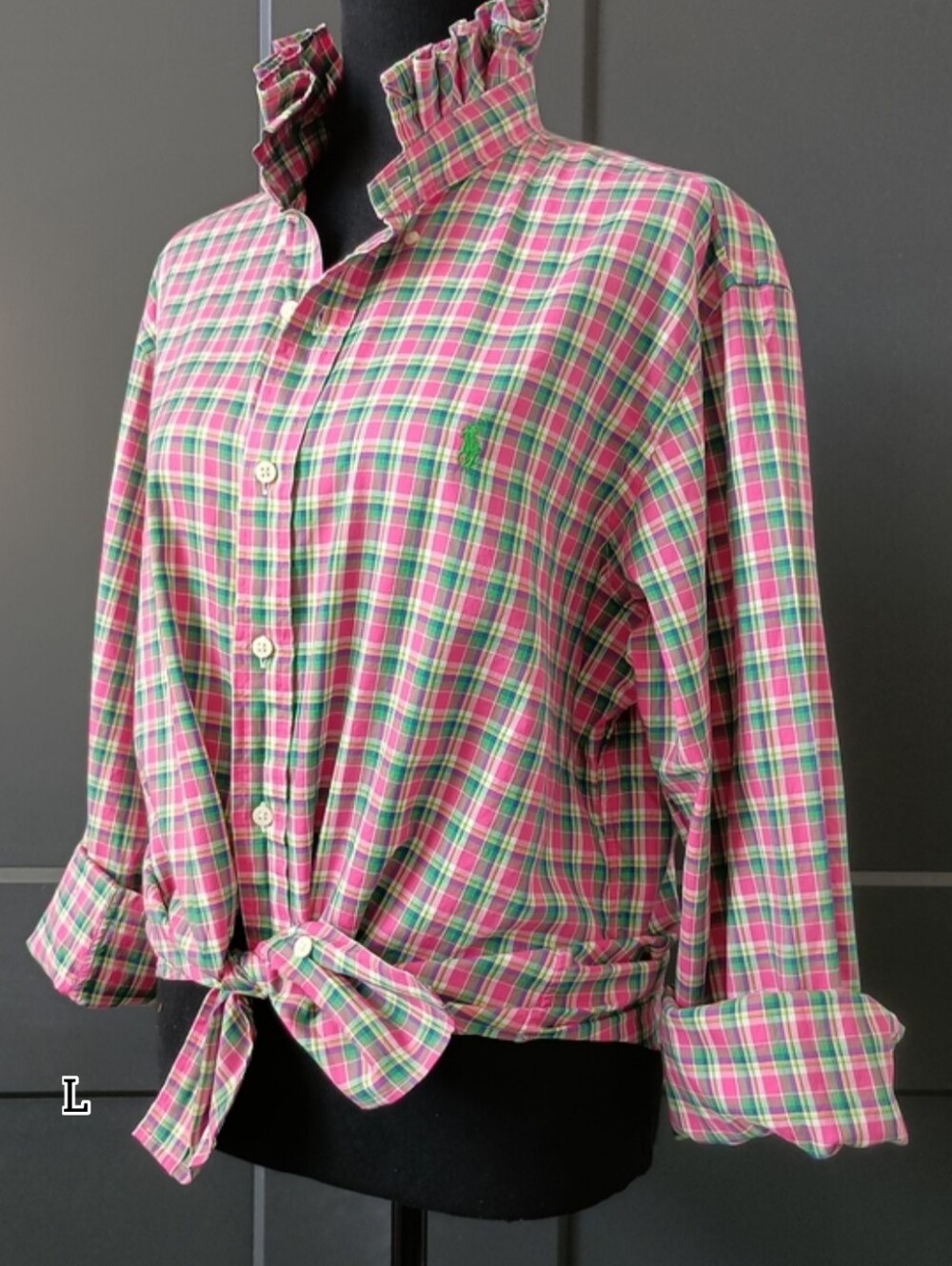 Upcycled Women's Ralph Lauren Ruffled Collar Shirt #139